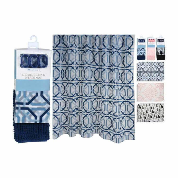 SET TAPIS SALLE DE BAIN + RIDEAU DE DOUCHE - RIDEAUX ET BARRE DE DOUCHE ET TAPIS SALLE DE BAIN - Mr Bricolage : Outillage, Jardinage, Animalerie, Electricité