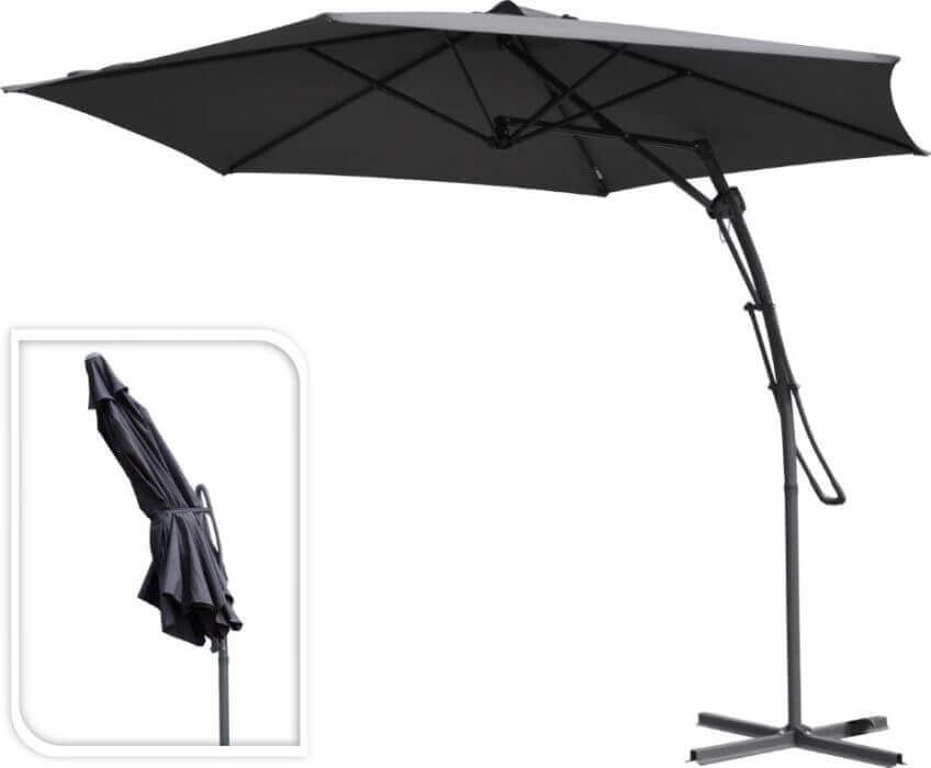 PARASOL PUSH UP 3 METRES GRIS FONCE - AMENAGEMENT PLEIN AIR - Mr Bricolage : Outillage, Jardinage, Animalerie, Electricité