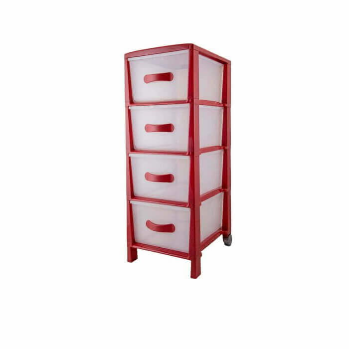 TOUR DE  RANGEMENT SLIM  AVEC 4TIROIRS COULEUR ROUGE AVEC 2 ROUES 29.50X 38X82 CM - BUREAU - Mr Bricolage : Outillage, Jardinage, Animalerie, Electricité